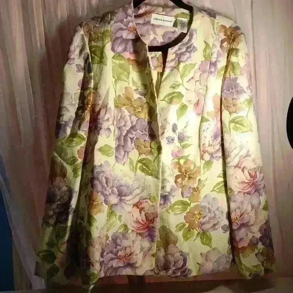 Women Alfred Dunner floral blazer jacket L chartreuse green Spring fall leisure - Picture 9 of 11